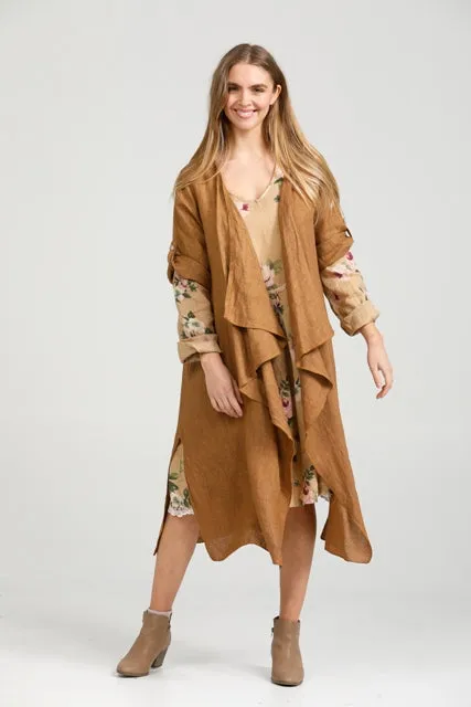 Sabine Linen  Duster coat. Tobacco