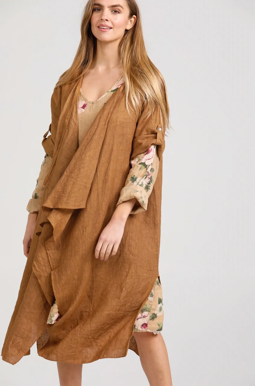 Sabine Linen  Duster coat. Tobacco