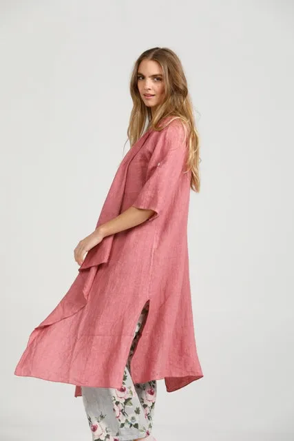 Sabine long linen duster coat. Denim Blue