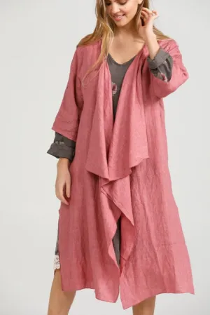 Sabine long linen duster coat. Denim Blue
