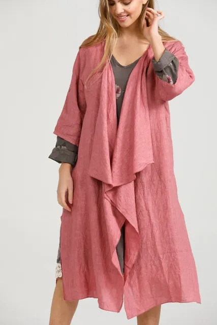 Sabine long linen duster coat. Denim Blue
