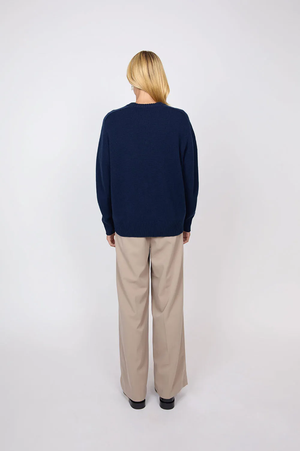 Saddle Cashmere Crew - Midnight