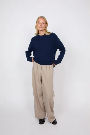 Saddle Cashmere Crew - Midnight