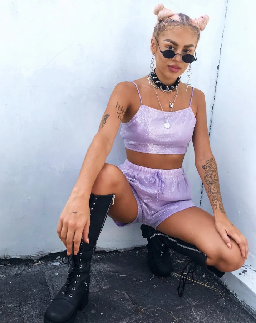 Sasha Crop Top in Matte Mini Sequin Lilac