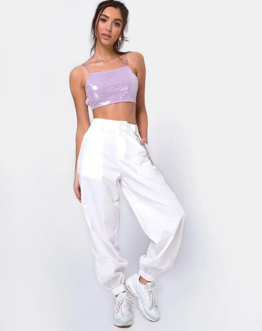 Sasha Crop Top in Matte Mini Sequin Lilac