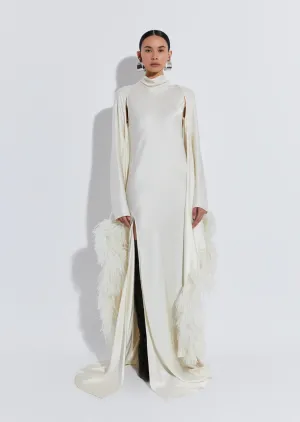 Satin Caftan With Feathers