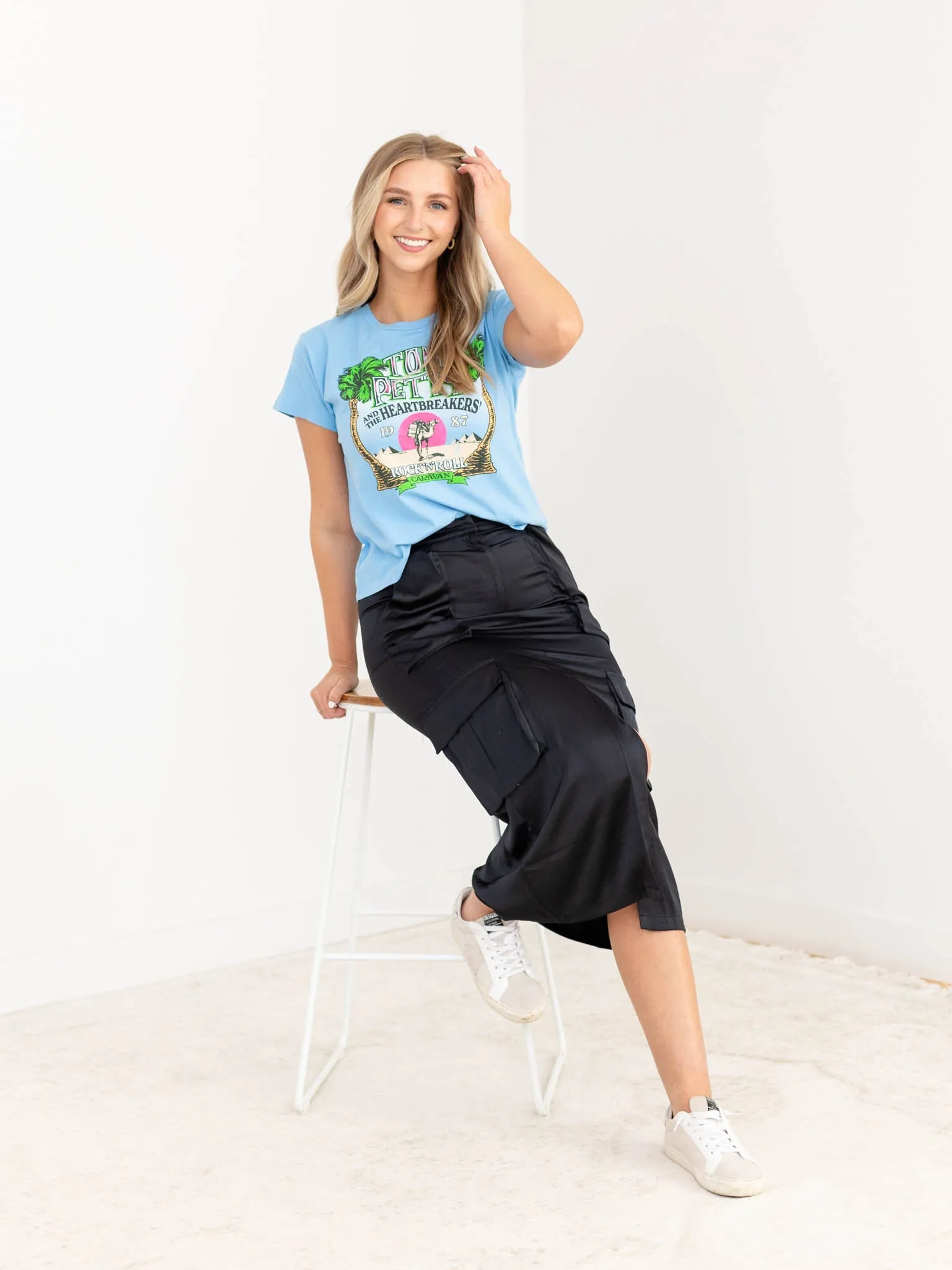 Satin Cargo Midi Skirt
