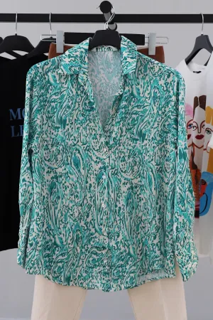Satin Green Patterned Shirt
