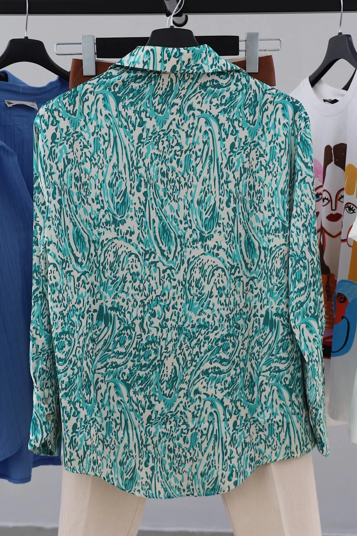 Satin Green Patterned Shirt