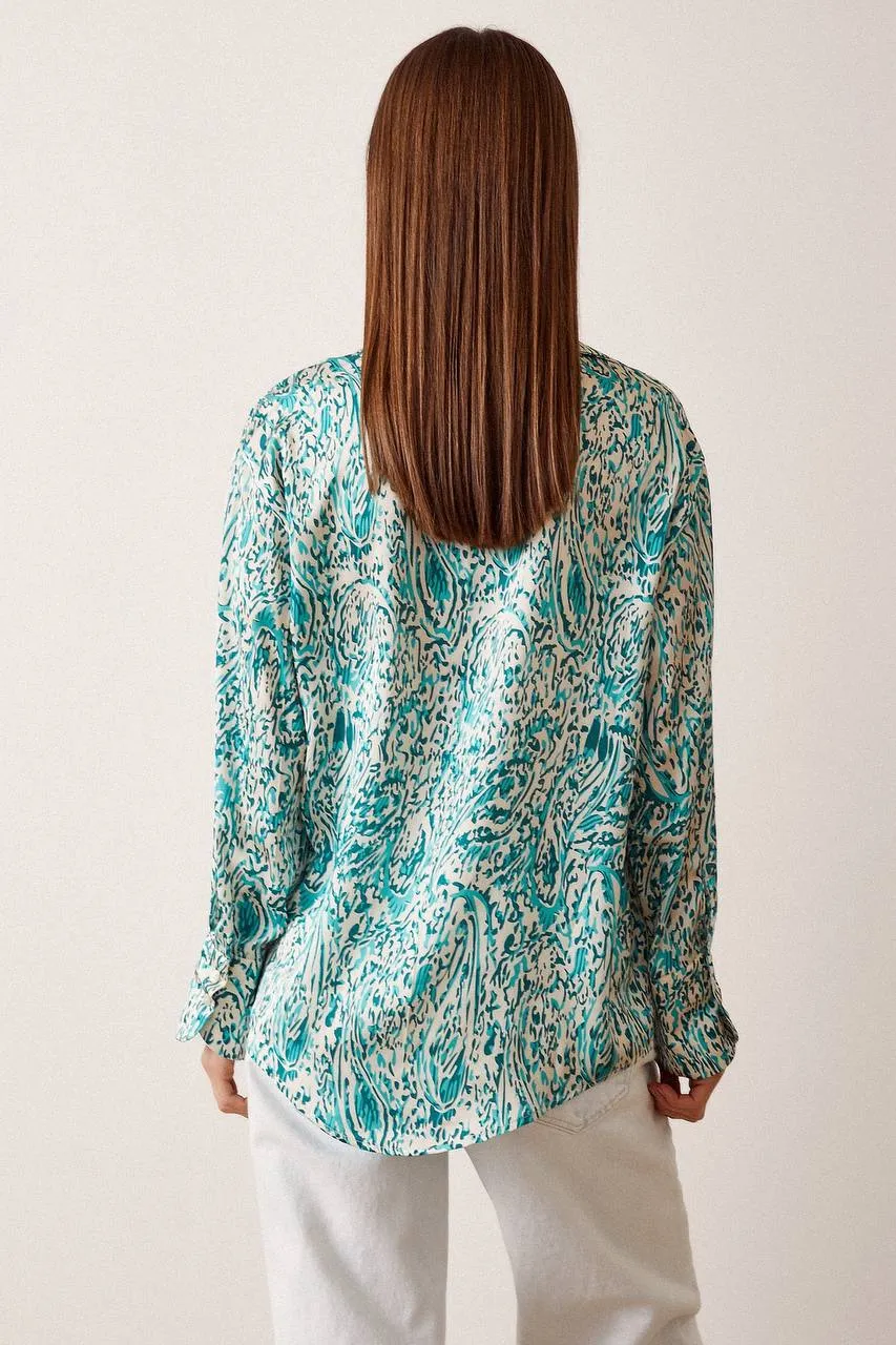 Satin Green Patterned Shirt