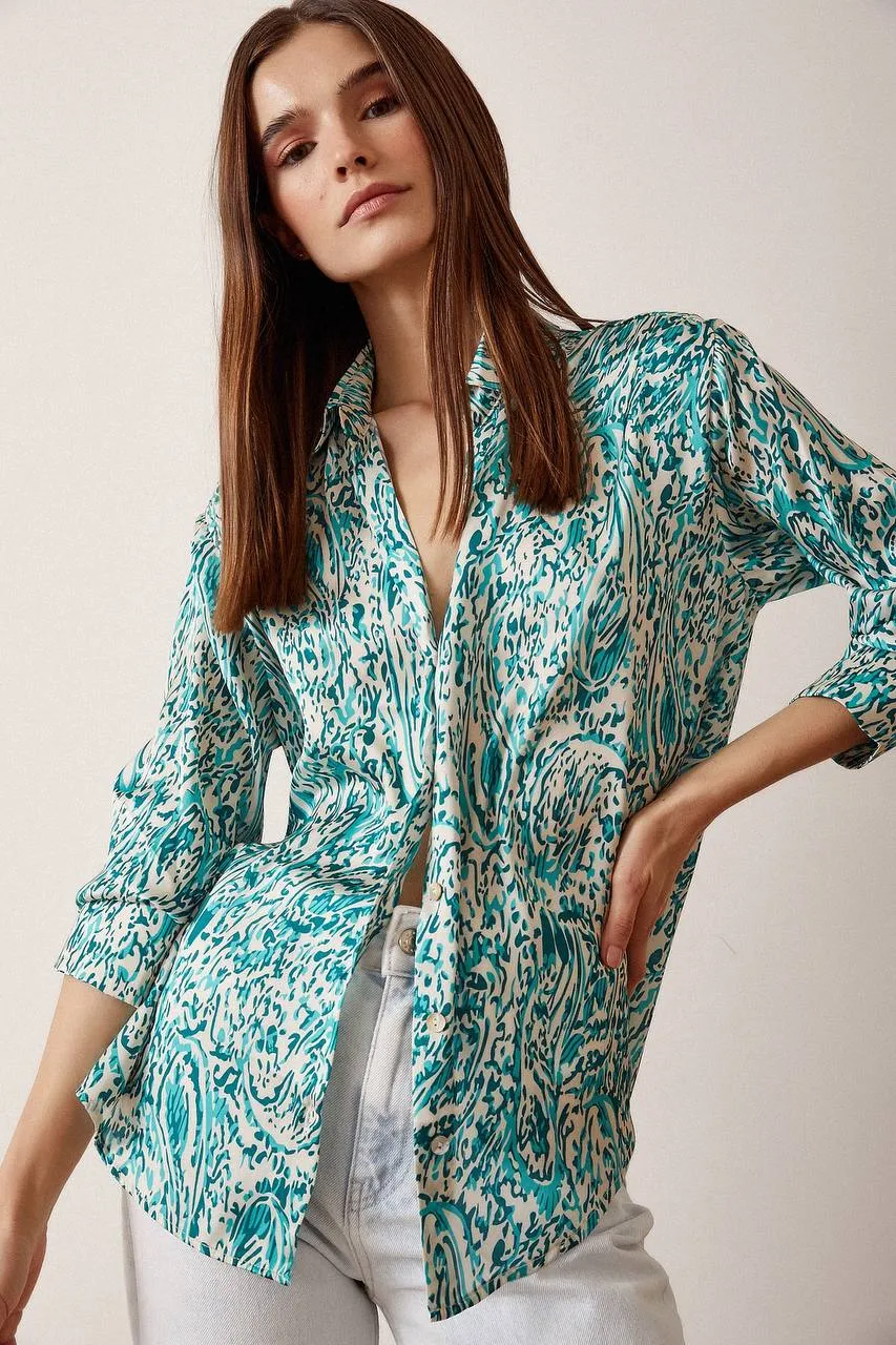 Satin Green Patterned Shirt