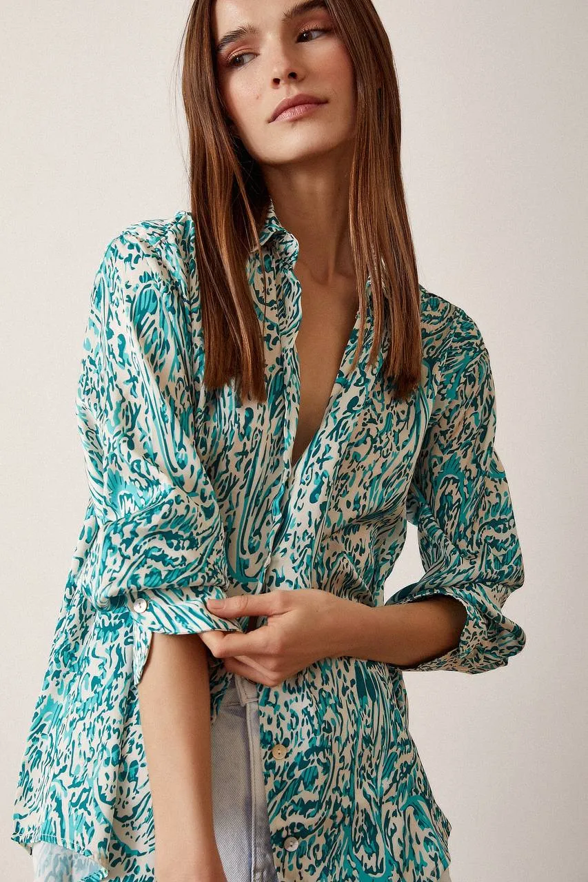 Satin Green Patterned Shirt