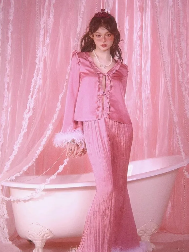 Satin Pajamas Homewear Set Pants【s0000006584】