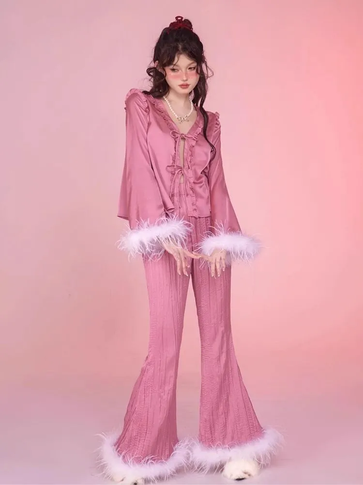 Satin Pajamas Homewear Set Pants【s0000006584】