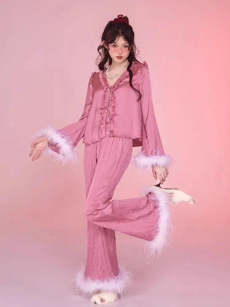 Satin Pajamas Homewear Set Pants【s0000006584】