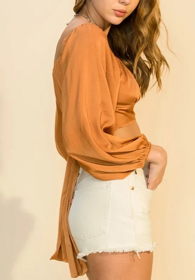 Satin Peasant Tie Satin Crop Top