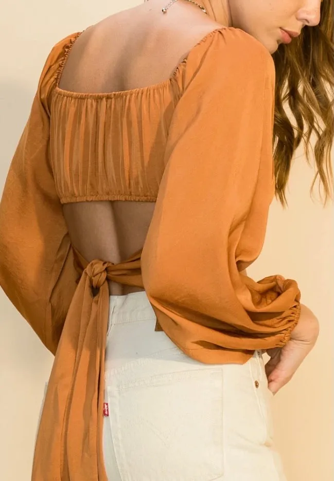 Satin Peasant Tie Satin Crop Top