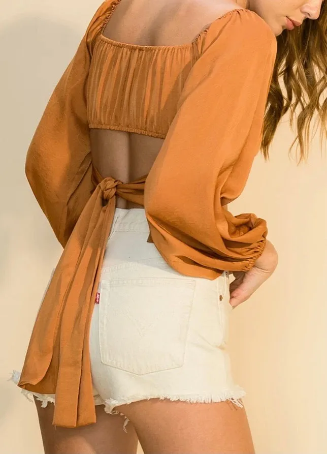 Satin Peasant Tie Satin Crop Top