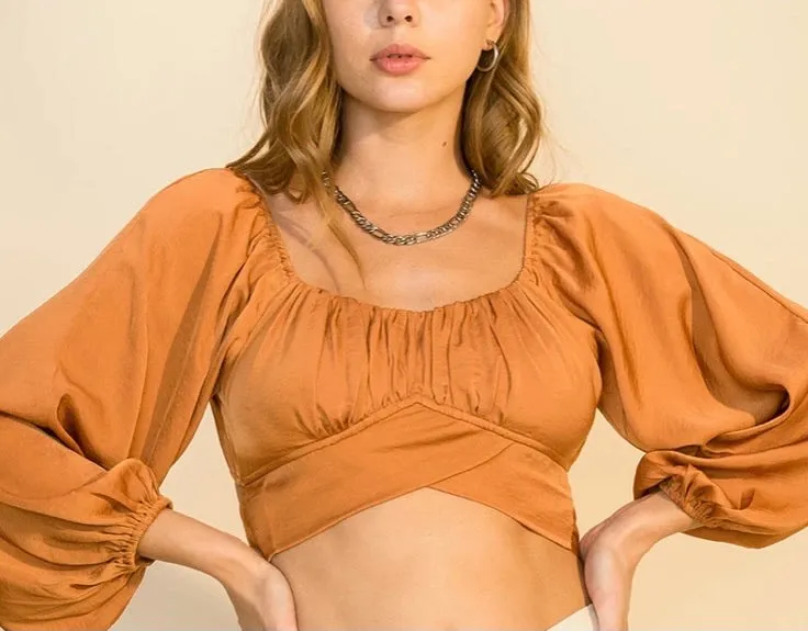 Satin Peasant Tie Satin Crop Top