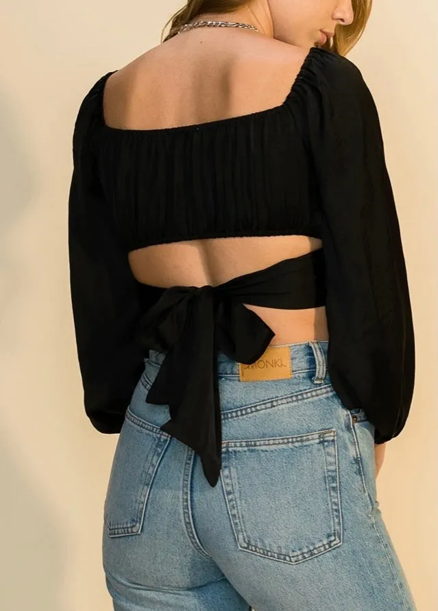 Satin Peasant Tie Satin Crop Top