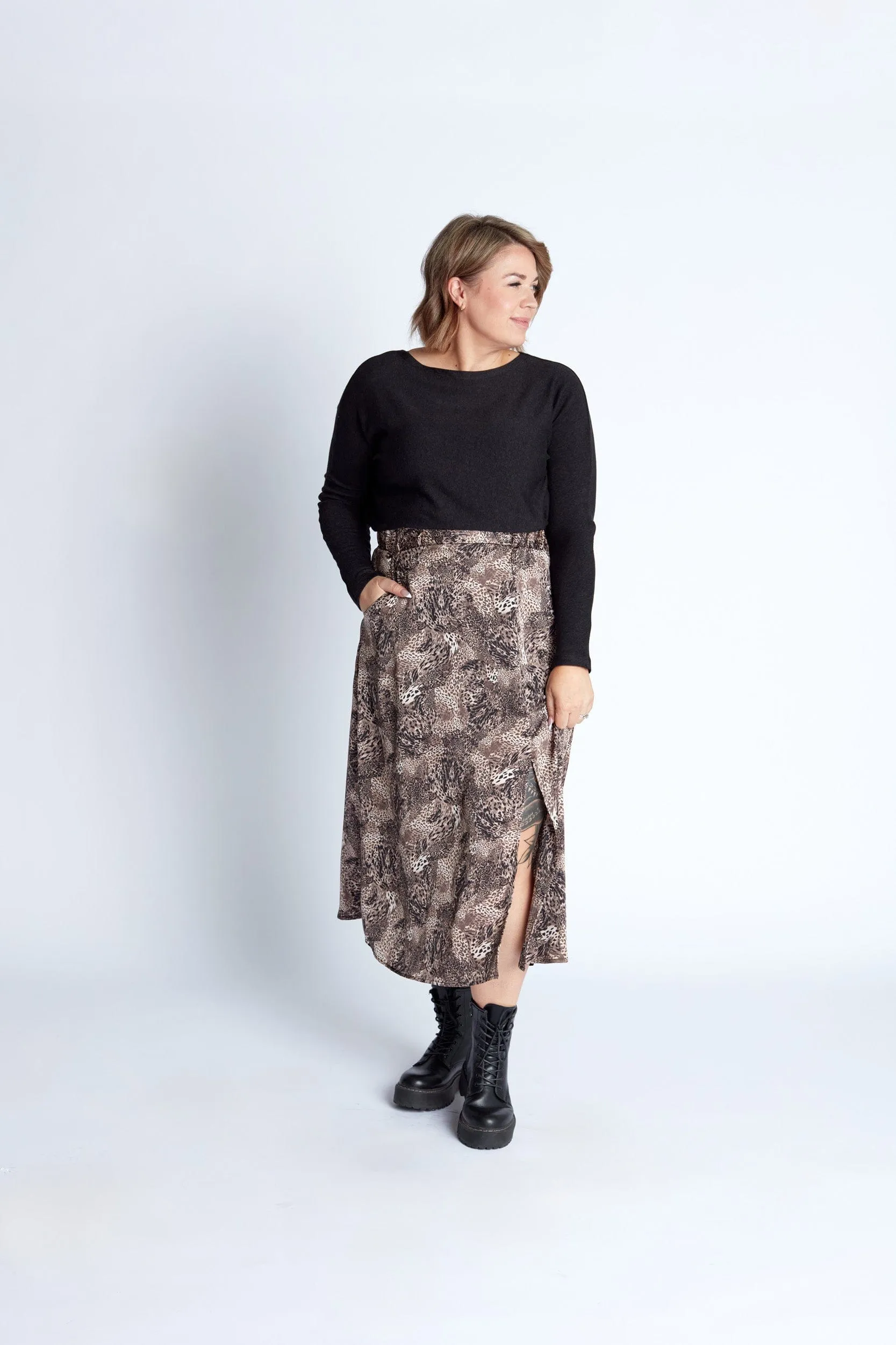 Satin Skirt in Birch Python Print
