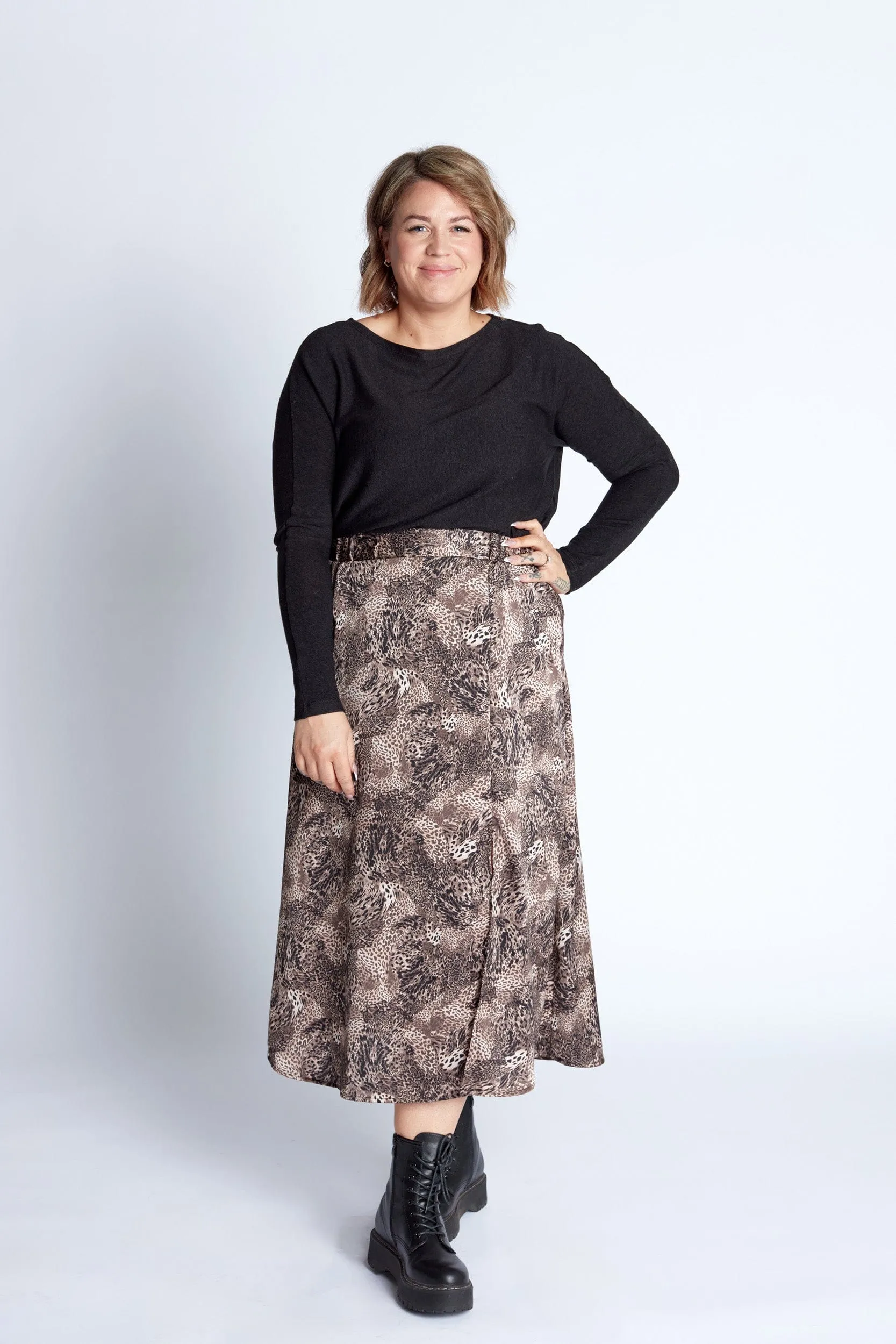 Satin Skirt in Birch Python Print