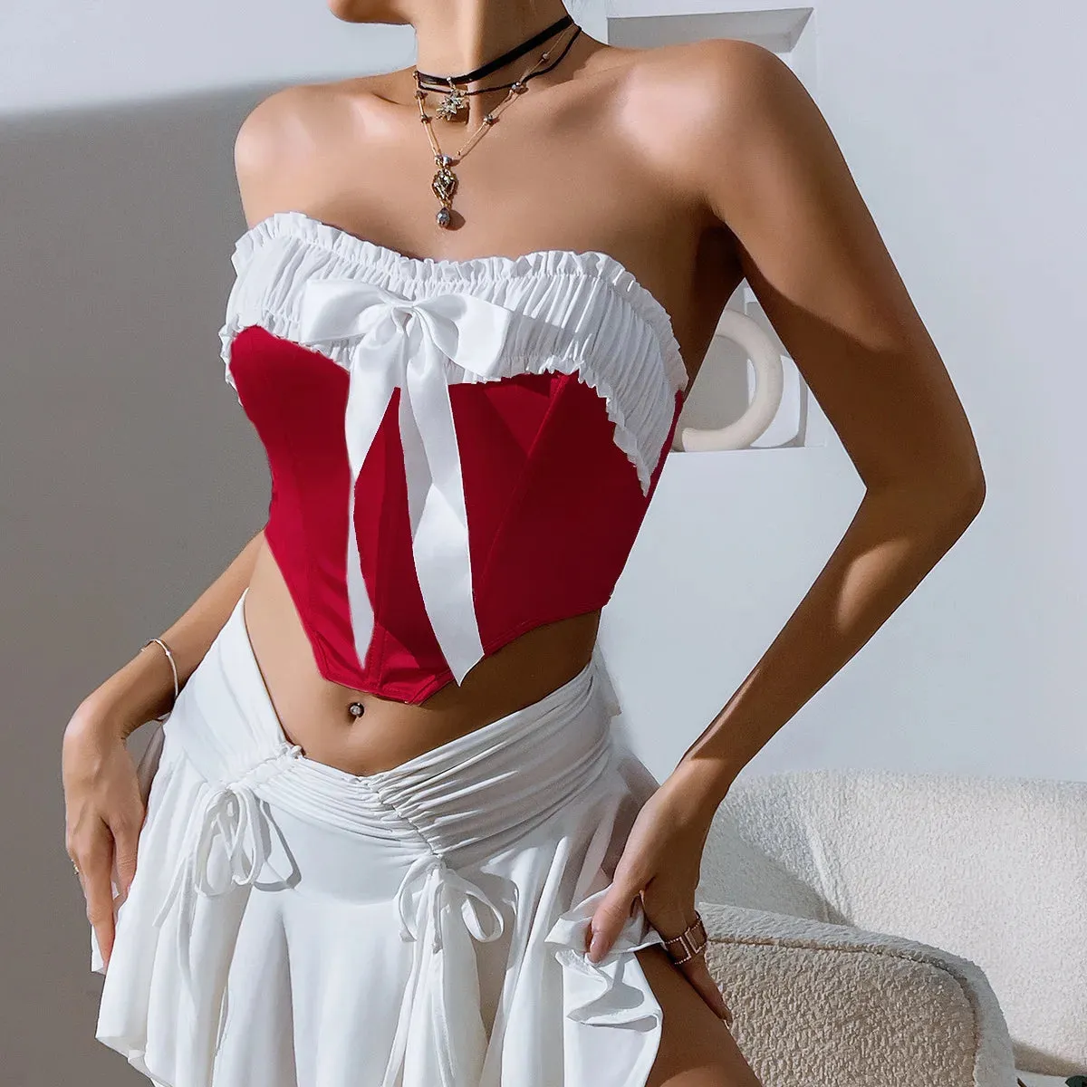 Satin Stretch Backless Ruched Bustier