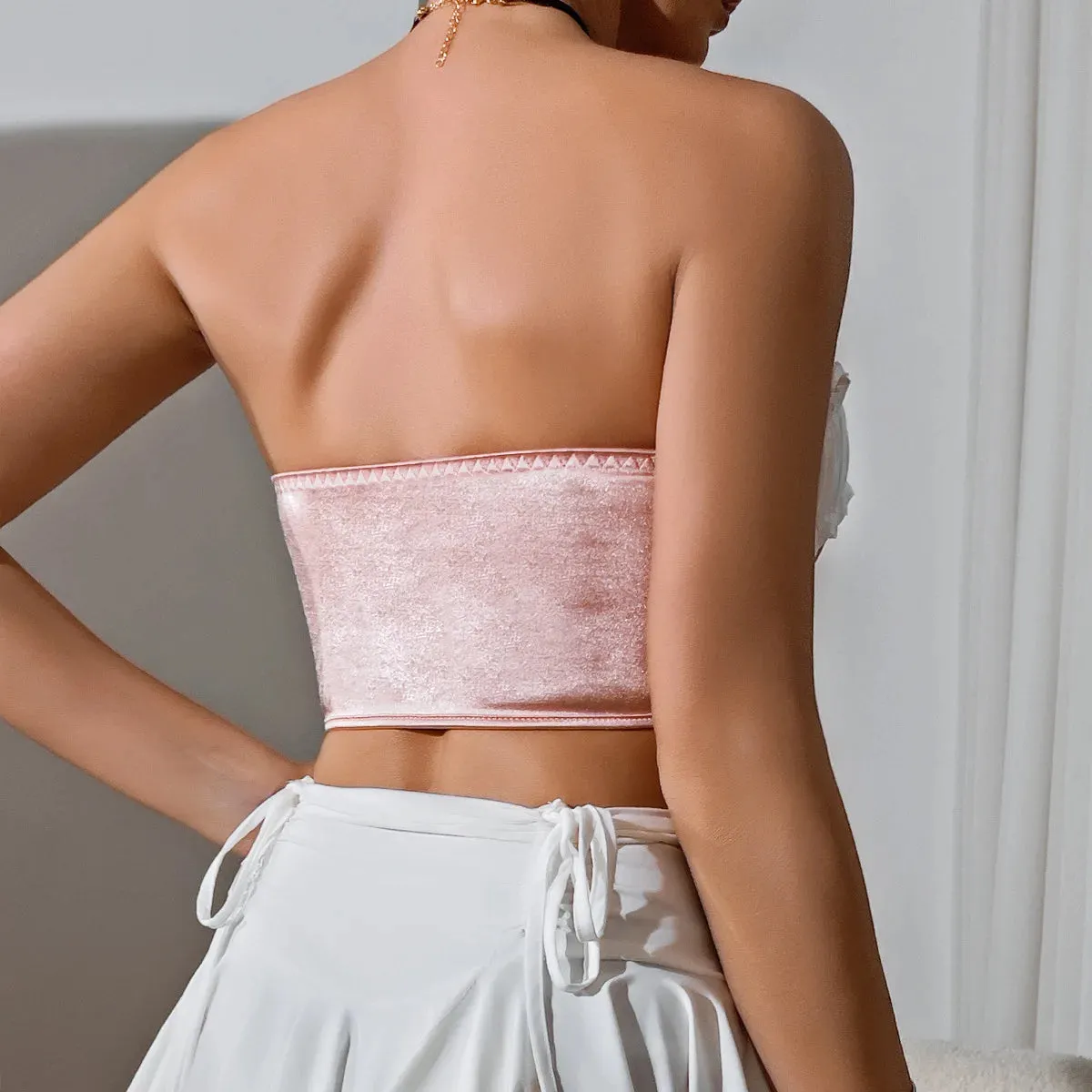 Satin Stretch Backless Ruched Bustier