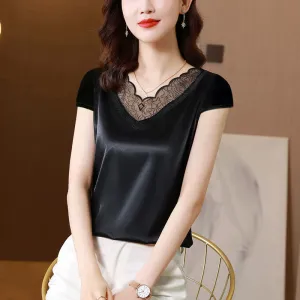Satin top with black round embroidery