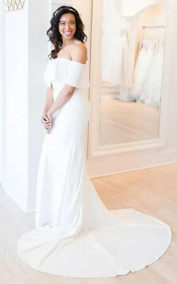 Sexy Mermaid Satin Off-the-shoulder Wedding Dress With Open Back And Court Train-716555