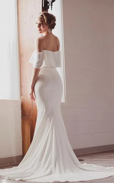 Sexy Mermaid Satin Off-the-shoulder Wedding Dress With Open Back And Court Train-716555