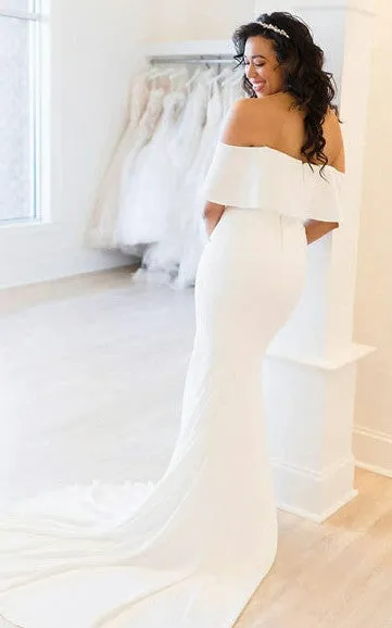 Sexy Mermaid Satin Off-the-shoulder Wedding Dress With Open Back And Court Train-716555