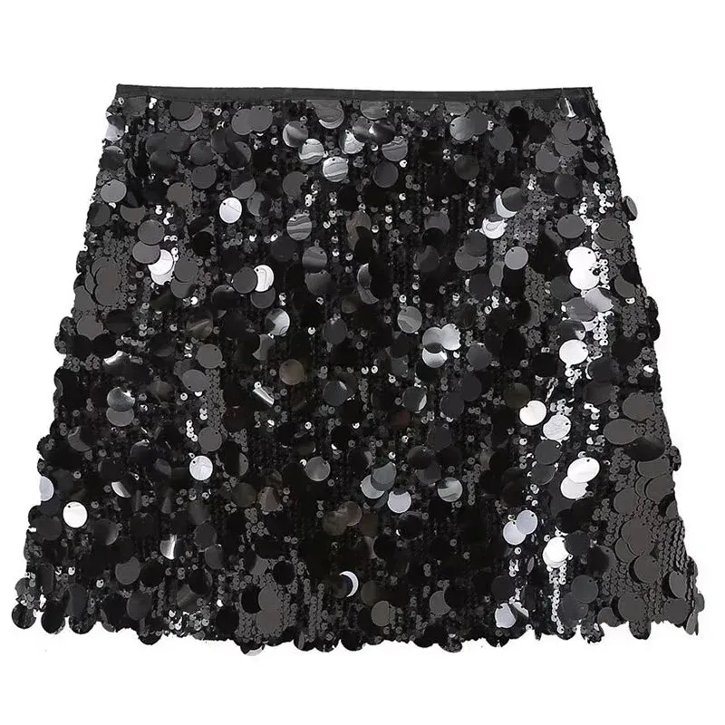 Sexy Shiny Sequin Short Skirt Women Elegant Slim High Waist Skirt Women Fashion Solid Color Club Party Dress