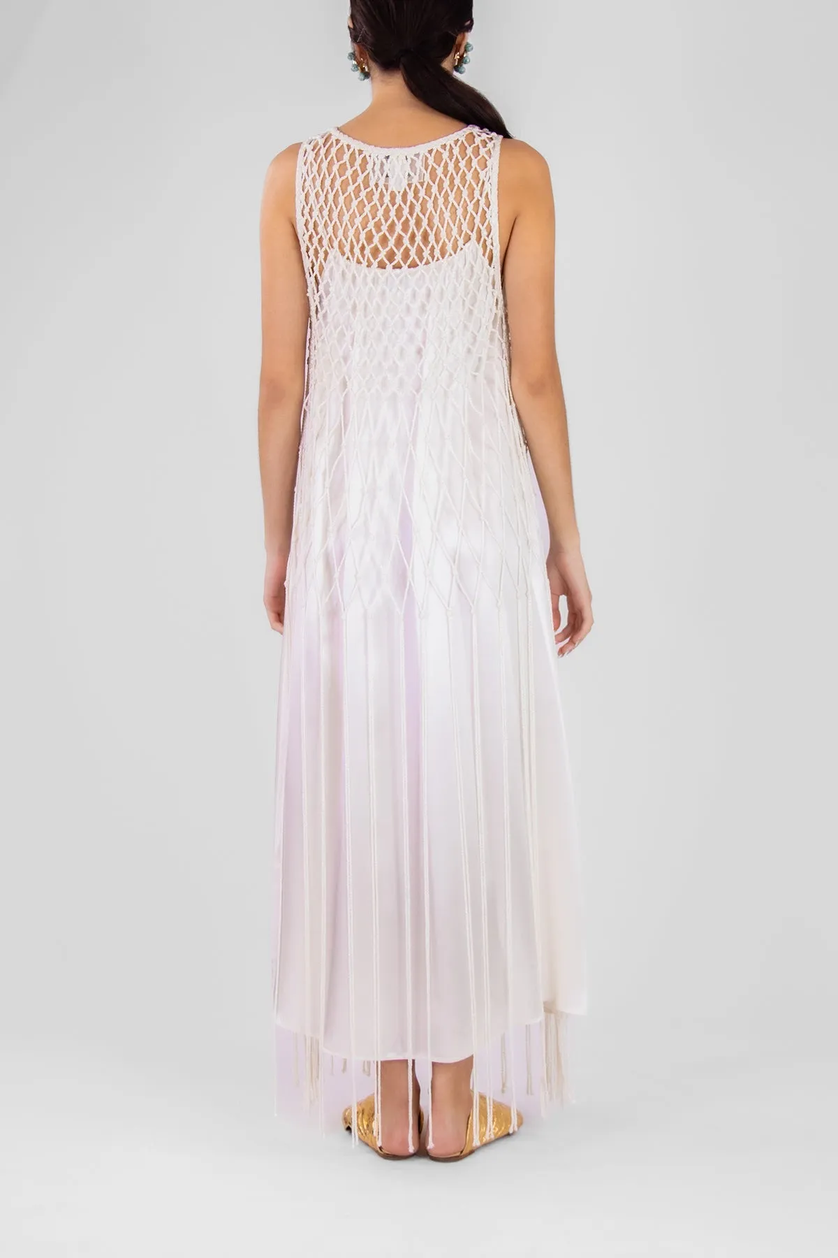 Shining Satin Slip Dress in White