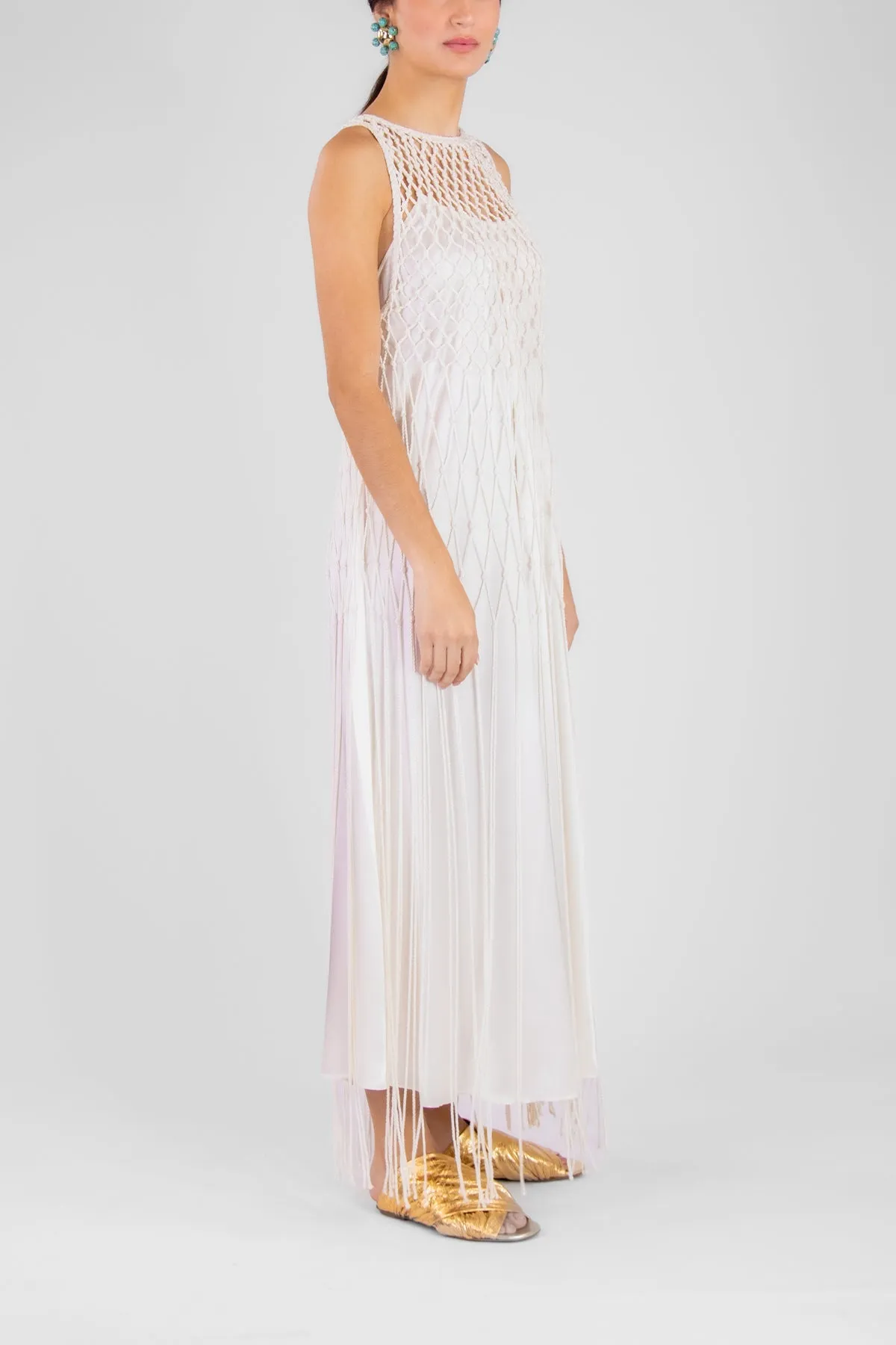 Shining Satin Slip Dress in White