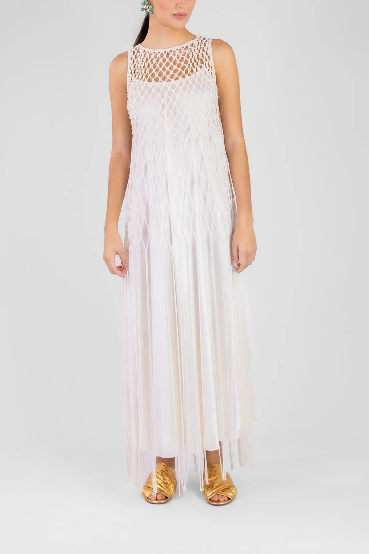 Shining Satin Slip Dress in White