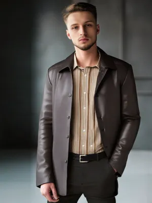 Shirt Style Leather Coat for Men