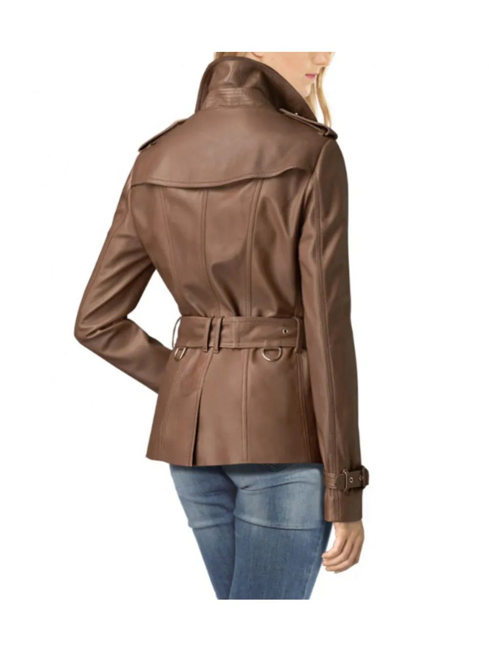 Short Double-Breasted Leather Coat for Women