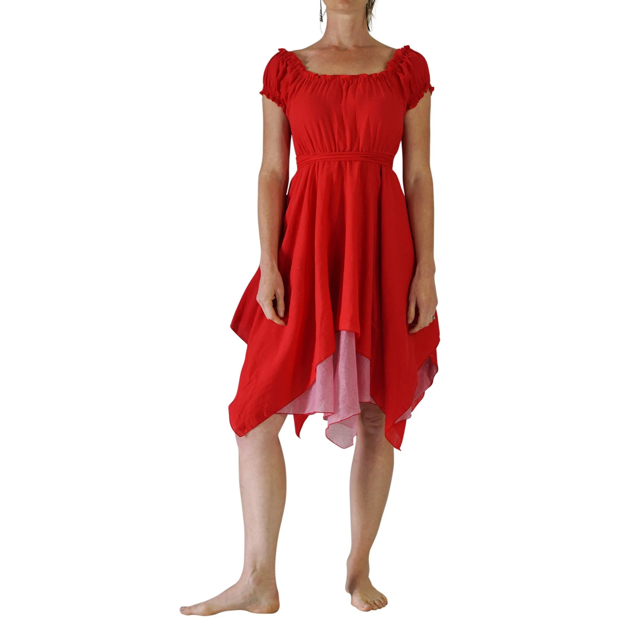 'Short Sleeve Dress' - Red