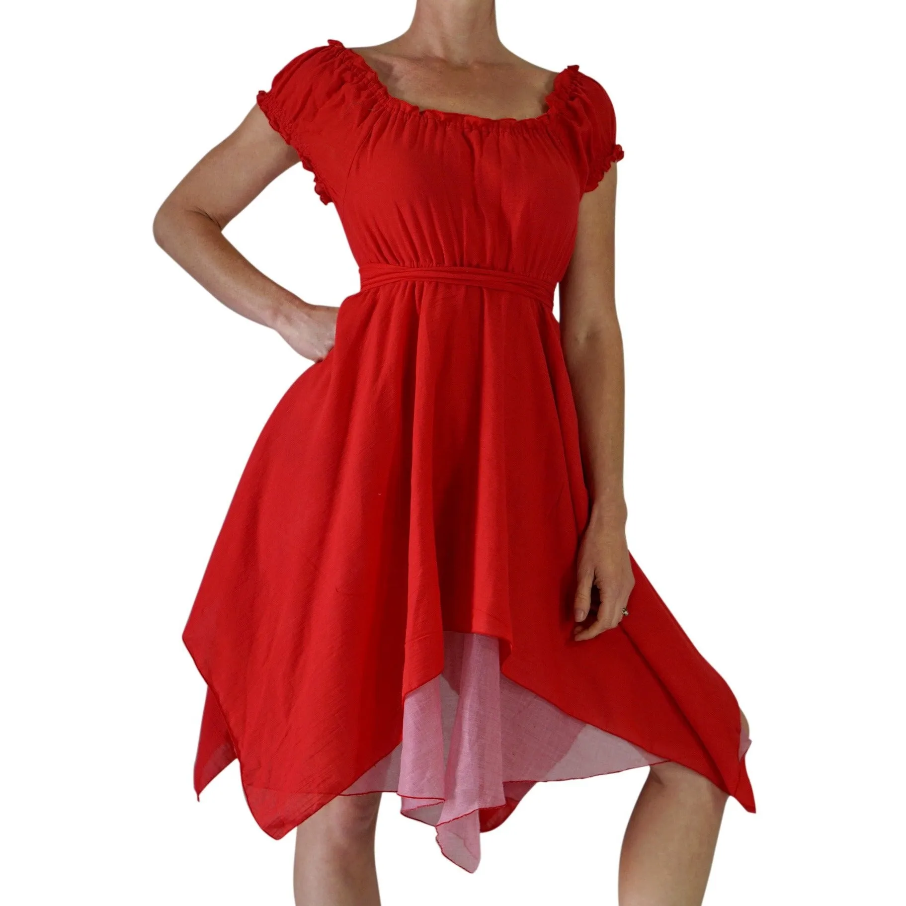 'Short Sleeve Dress' - Red