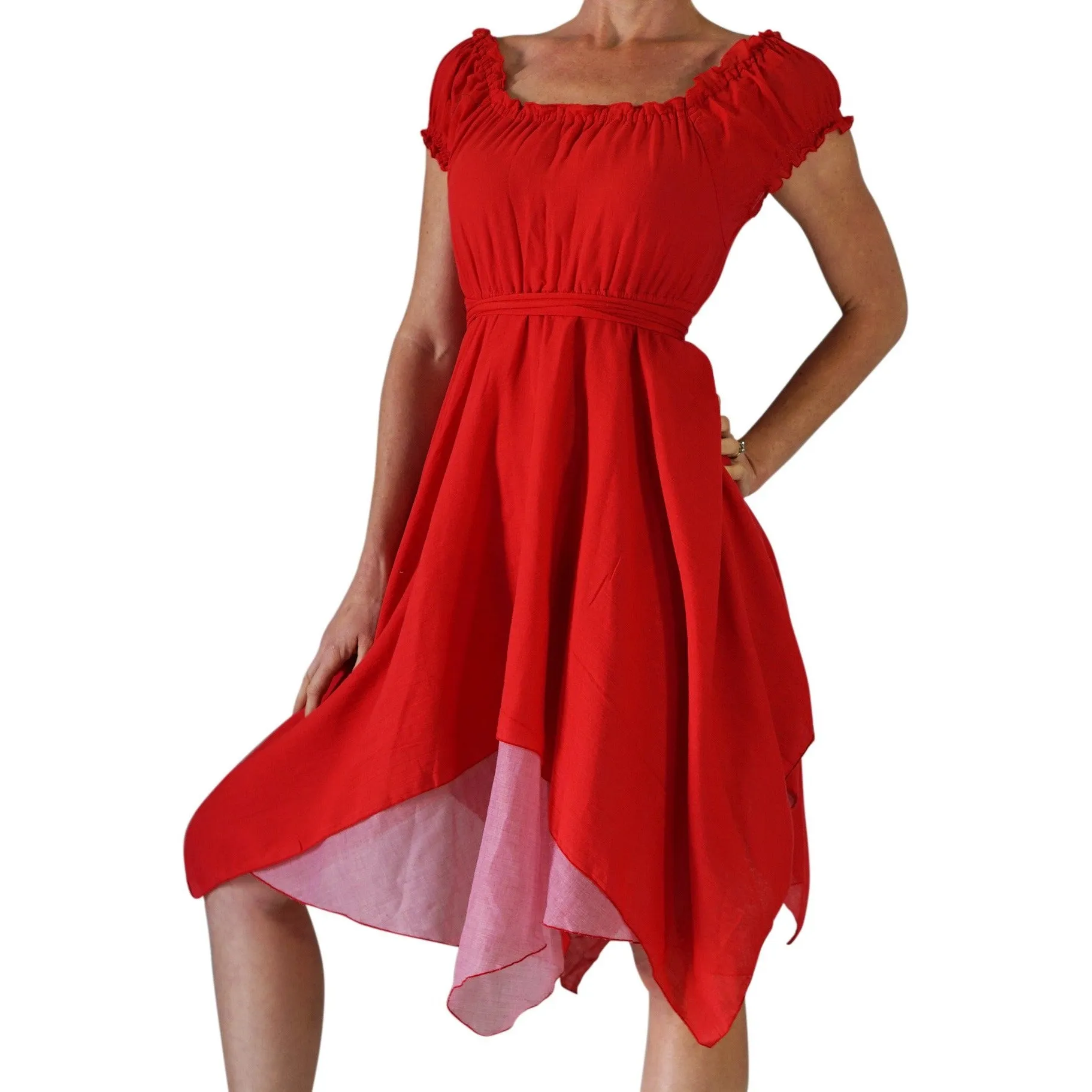 'Short Sleeve Dress' - Red