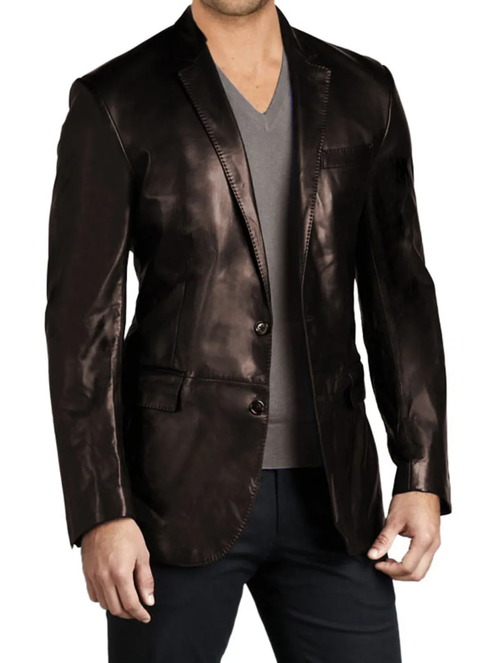 Slender Sporty Leather Coat for Men