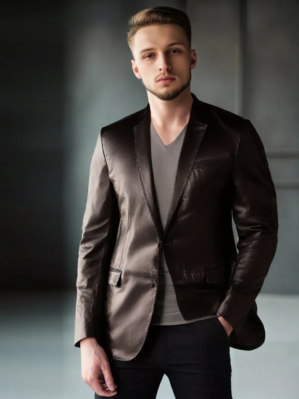 Slender Sporty Leather Coat for Men