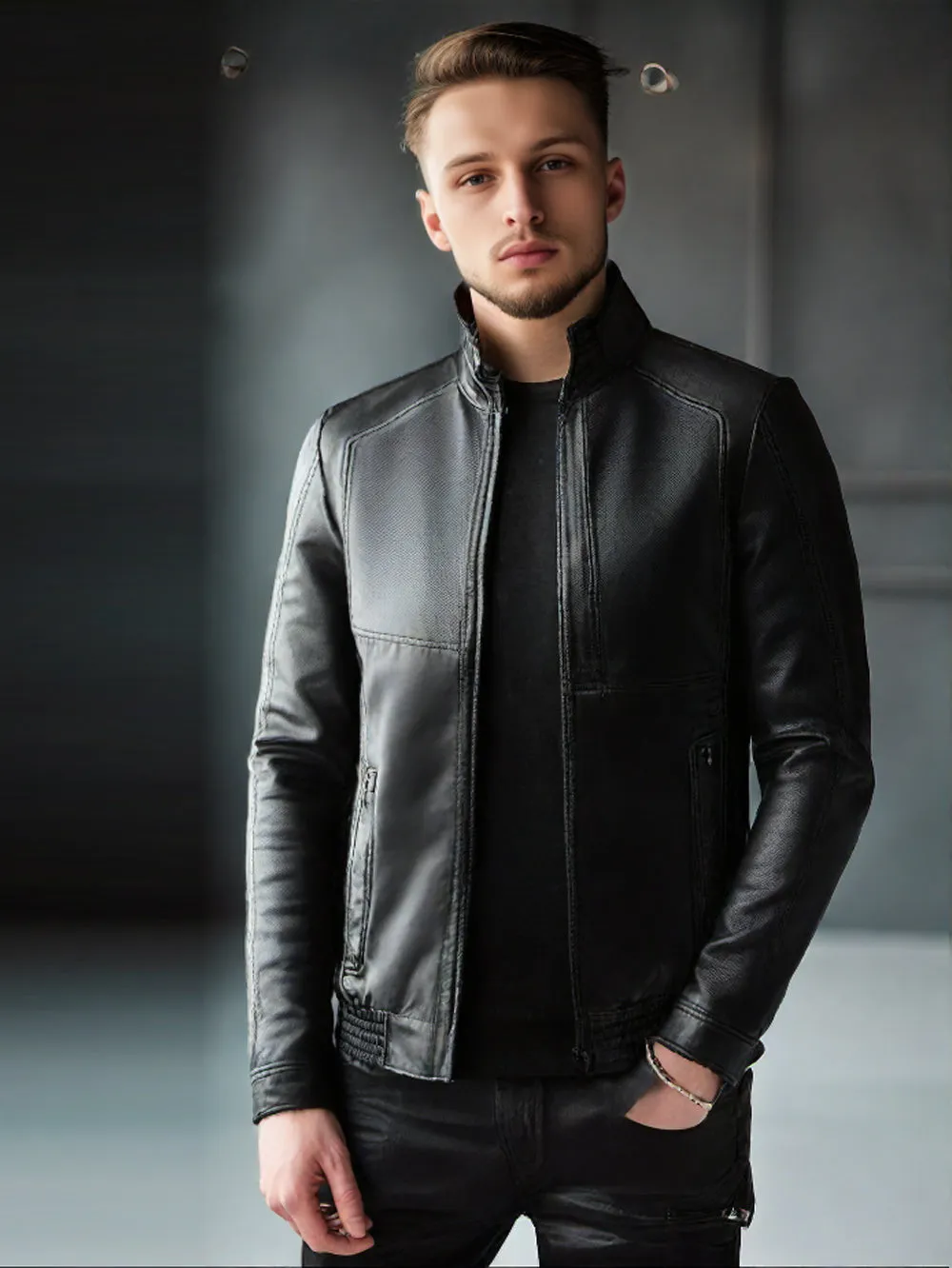 Slim Fit Motorcycle Leather Coat for Men