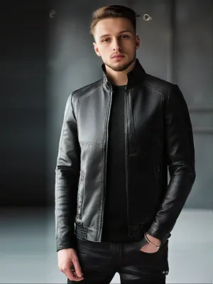Slim Fit Motorcycle Leather Coat for Men