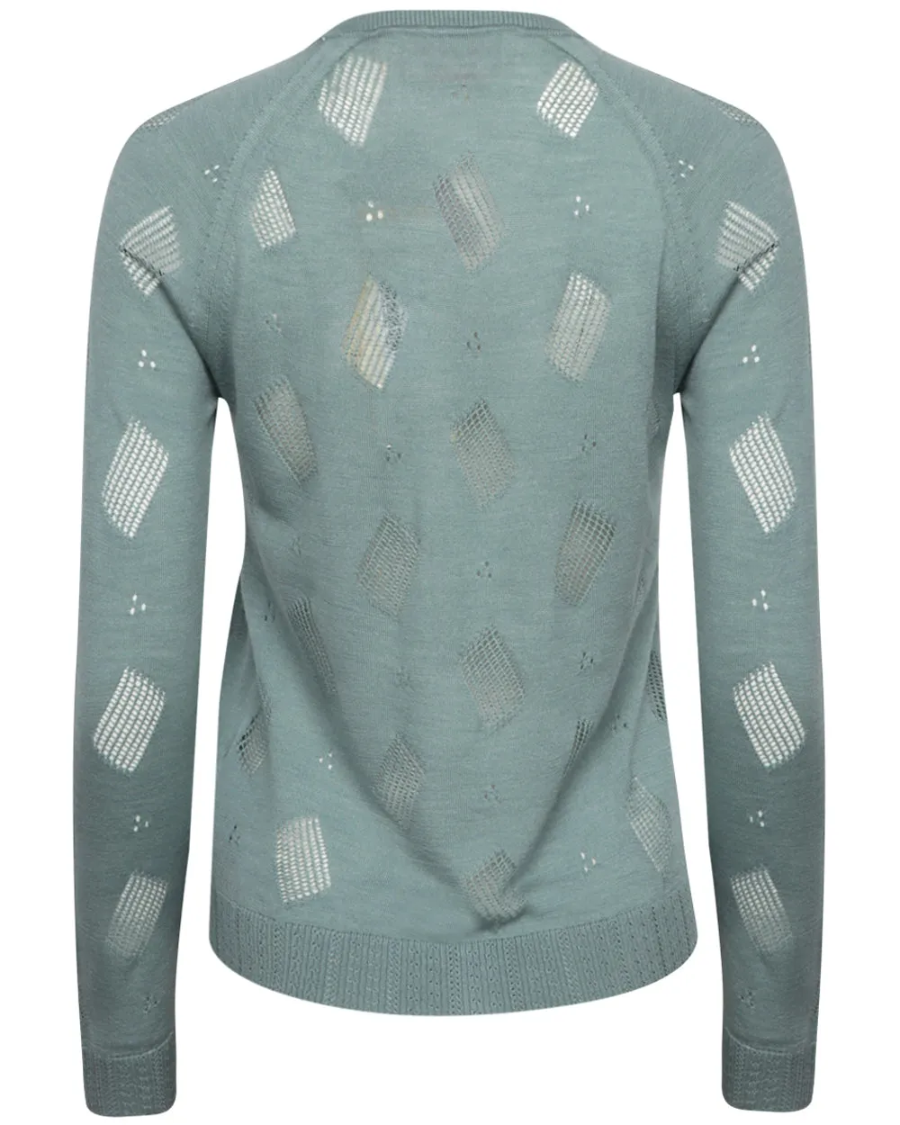 Smoke Blue Crewneck Perforated Cardigan
