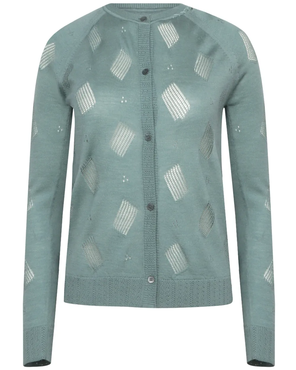 Smoke Blue Crewneck Perforated Cardigan