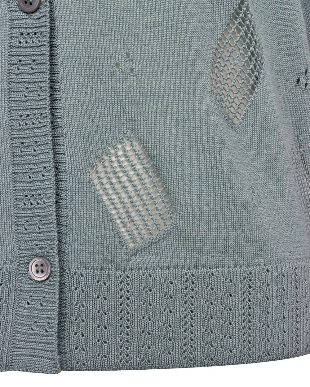 Smoke Blue Crewneck Perforated Cardigan