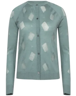 Smoke Blue Crewneck Perforated Cardigan