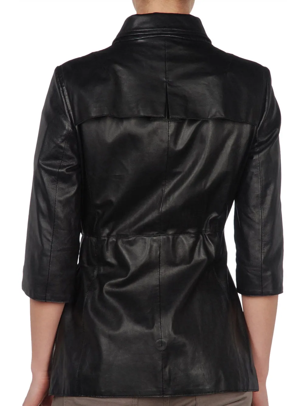 Snap Closure Sleek Leather Coat for Women